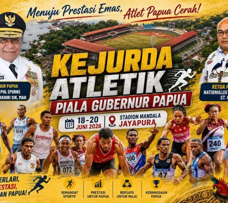 Atlet berlari pada Kejuaraan Atletik Nasional 2026 dengan persaingan ketat menuju garis finis